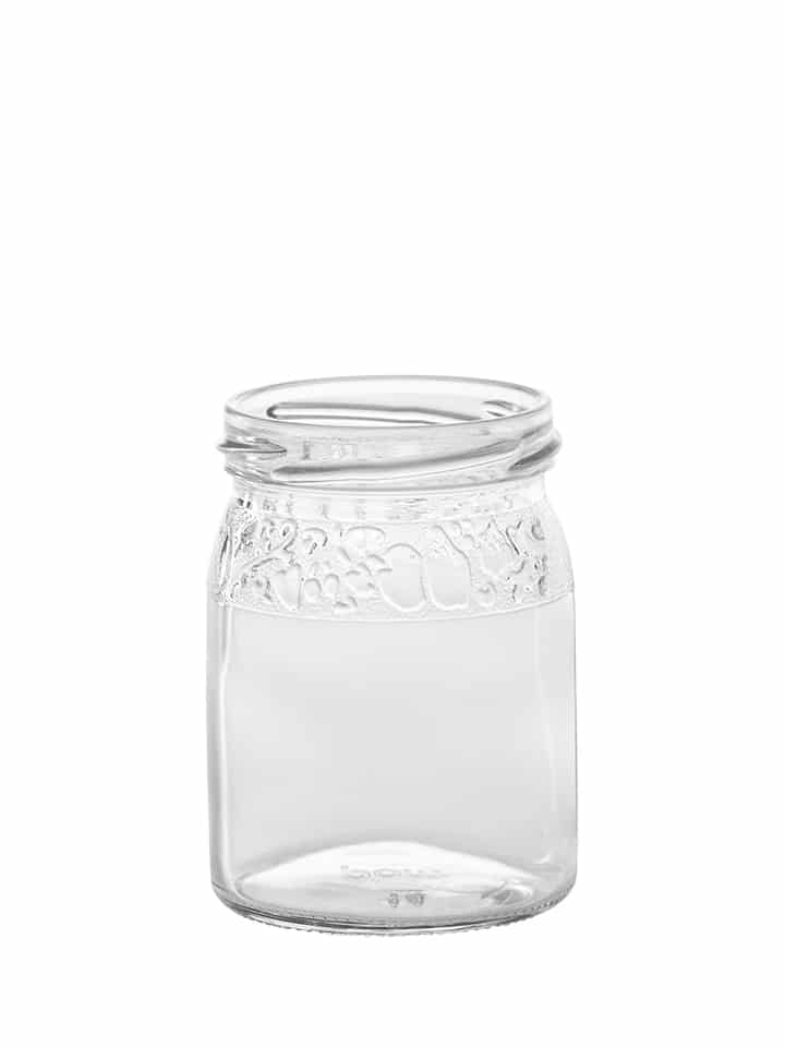 Fruit embossed jar 212ml 63TO glass white flint