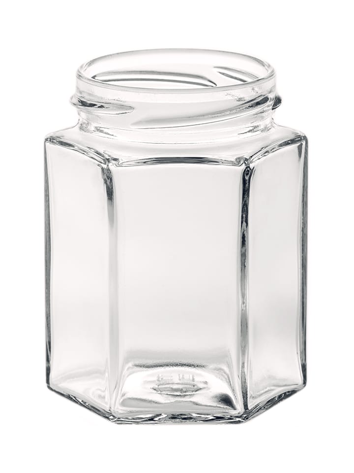 Hexagonal jar 190ml 58TO glass white flint