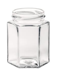 Glass hexagonal jar for wholesale purchase