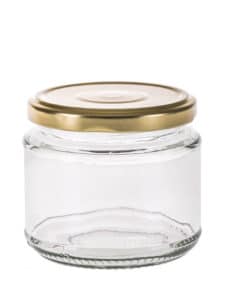 Squat glass jar product with lid